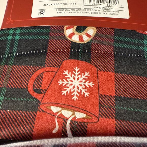 L/XL Womens Holiday Plaid Seamless Fleece Lined Leggings  Wondershop™ Black/Red - Picture 5 of 5